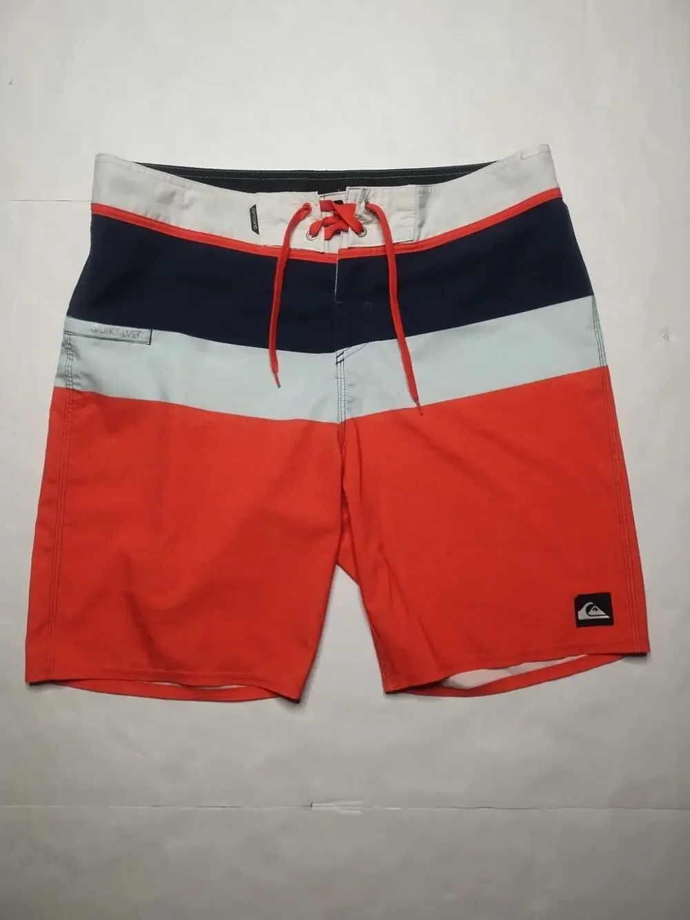 Quicksilver Shorts Mens Size 36 Orange Blue Stripe Sunset Future Swim Trunks
